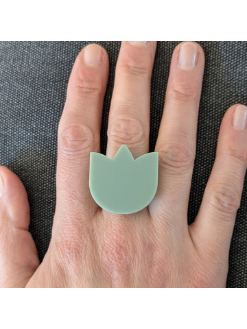Bague fantaisie en acrylique kaki